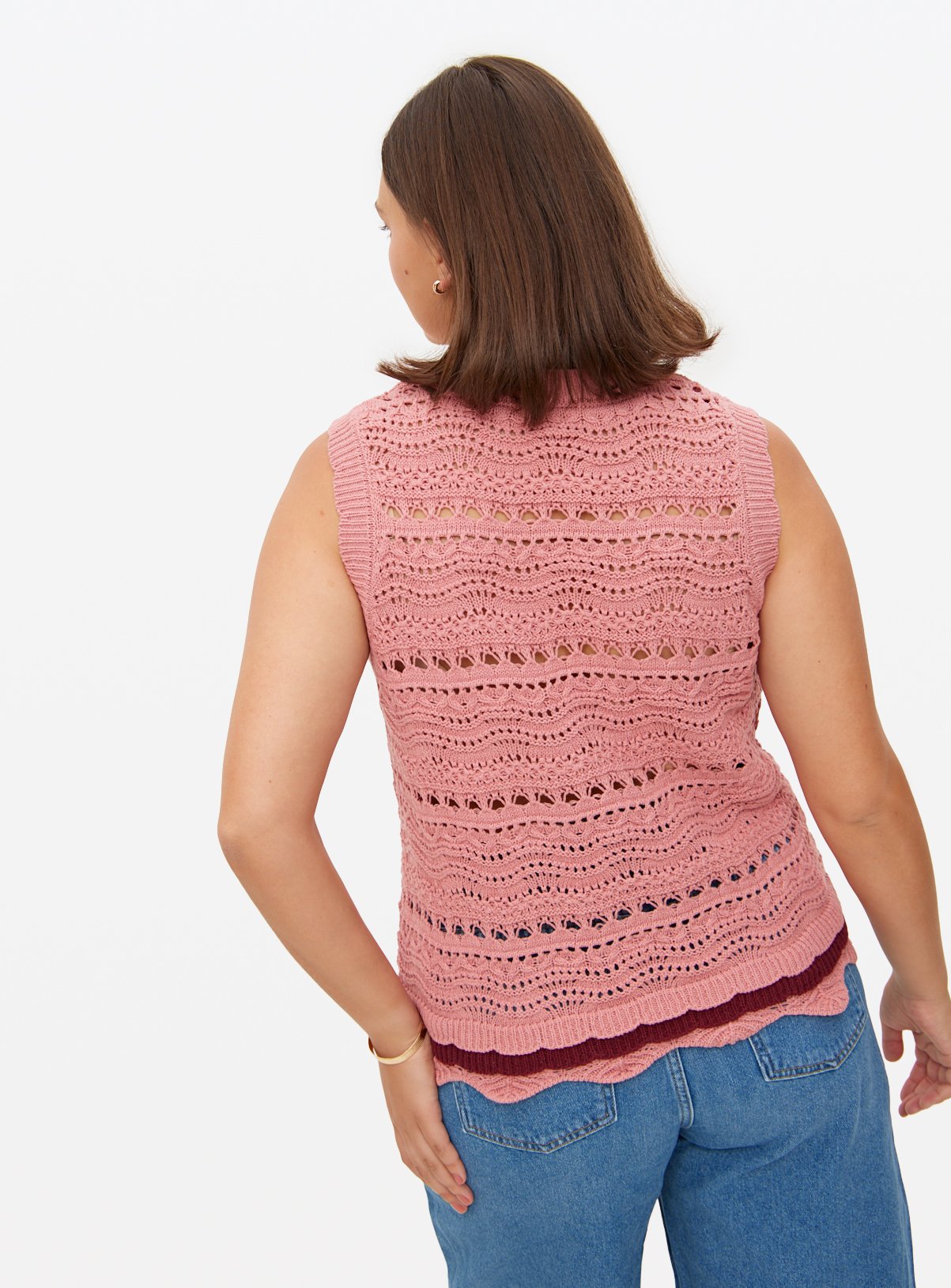Pink Crochet Scallop Hem Sleeveless Vest 24 - Image 4 thumbnail